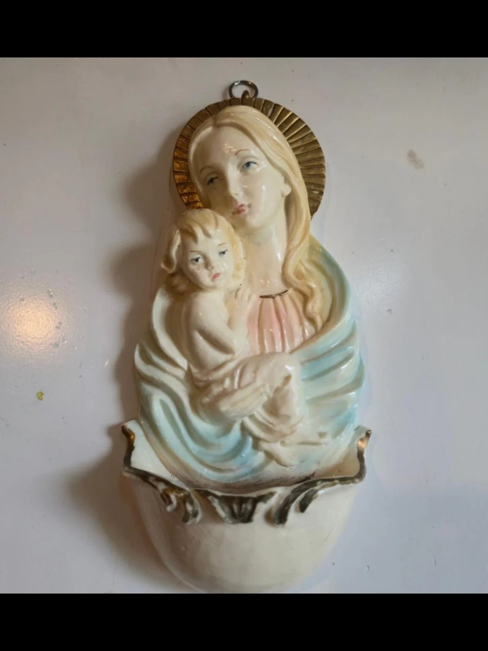 Joan of Arc Bookstores Madonna Wall Plaque in Cream with Gold Label